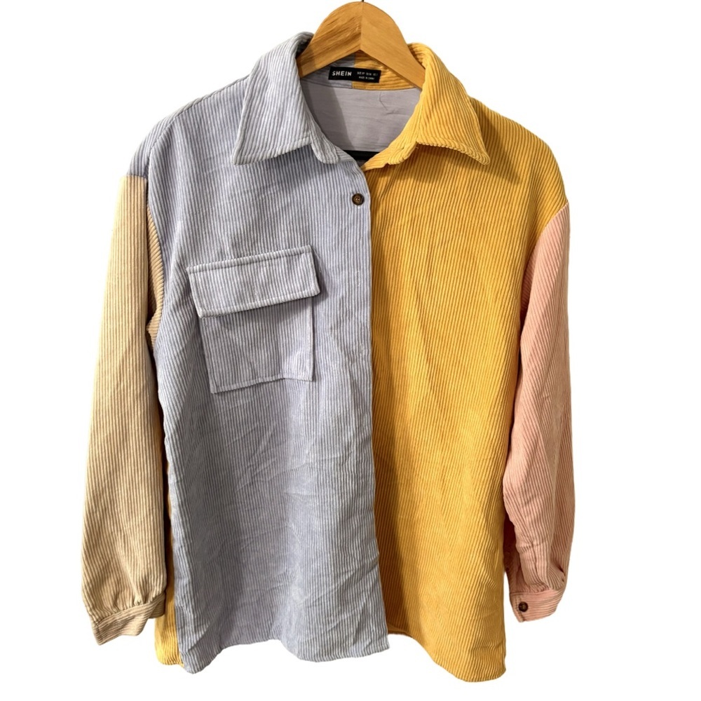 SHEIN Gray and Yellow Casual Button Down Shirt